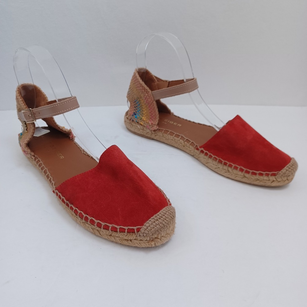 Kurt Geiger London Red Suede Espadrille Flats Ankle Strap Multi Woven Heel US 9 - Picture 8 of 14